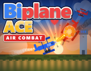 Biplane Ace air combat game with a blue biplane shooting down a red one