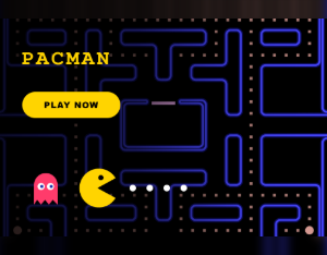 Retro Pac-Man style maze game with a yellow chomper and a pink ghost