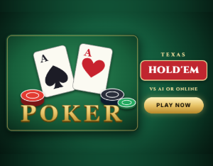 Poker, Texas Hold'em: a pair of aces and casino chips on green felt