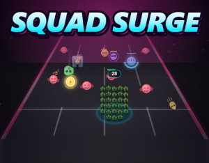 Squad Surge runner shooter game with a squad of soldiers facing enemies on a neon road