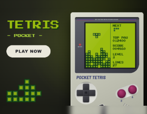 Tetris-style falling blocks game shown on a handheld console screen